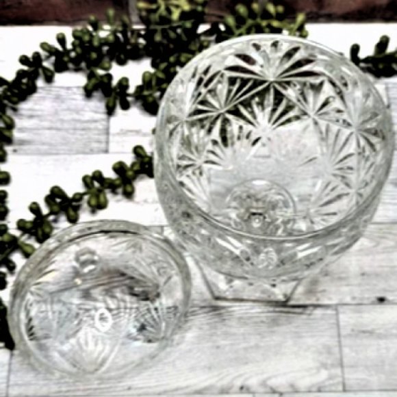 Vintage Teleflora Crystal Cut Glass Egg Shaped Pedestal Candy Dish with Lid - Picture 3 of 4